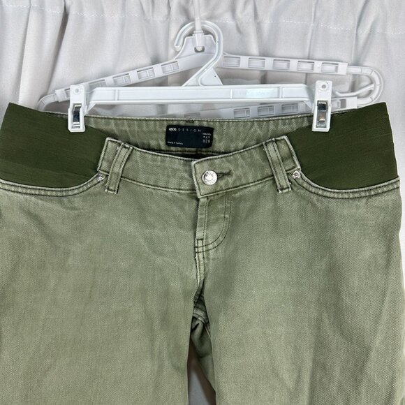 ASOS Design Maternity Pants Size 4 Green Cotton Denim Made In Turkey - Picture 2 of 5